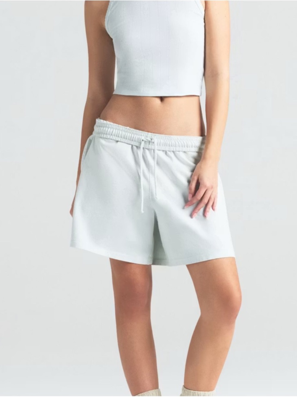 NWT  SKIMS HEAVY JERSEY LONG SHORT Ice Blue